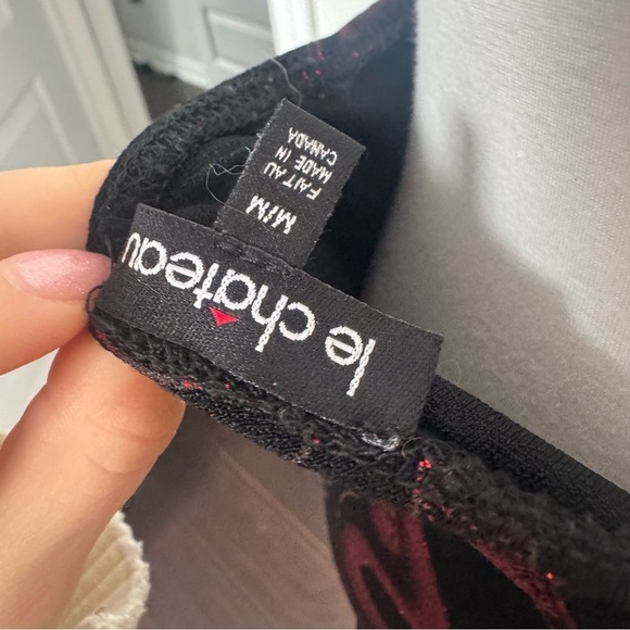 Y2K vtg Le Chateau Elegant Black and Red Halter Dress Glitter Goth Glam M - Picture 7 of 7